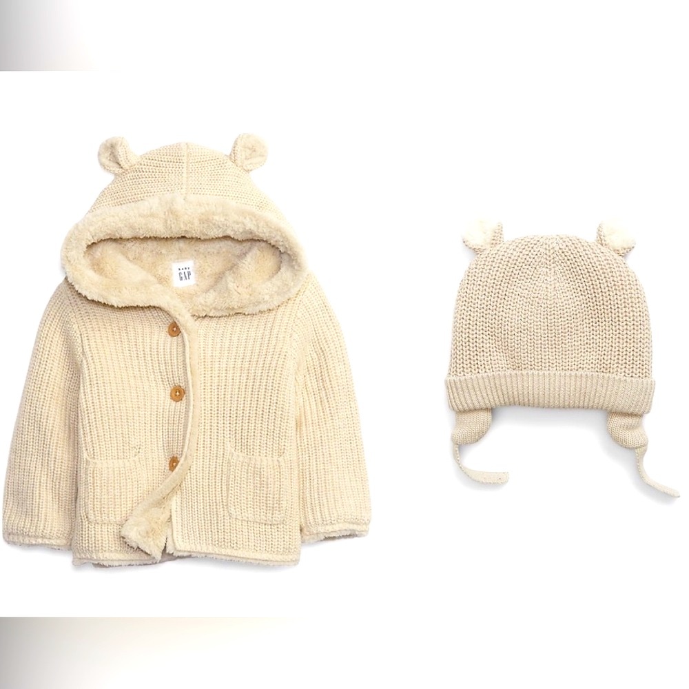 GAP Baby Bear Sherpa Sweater Hoodie + Hat 18-24 Months